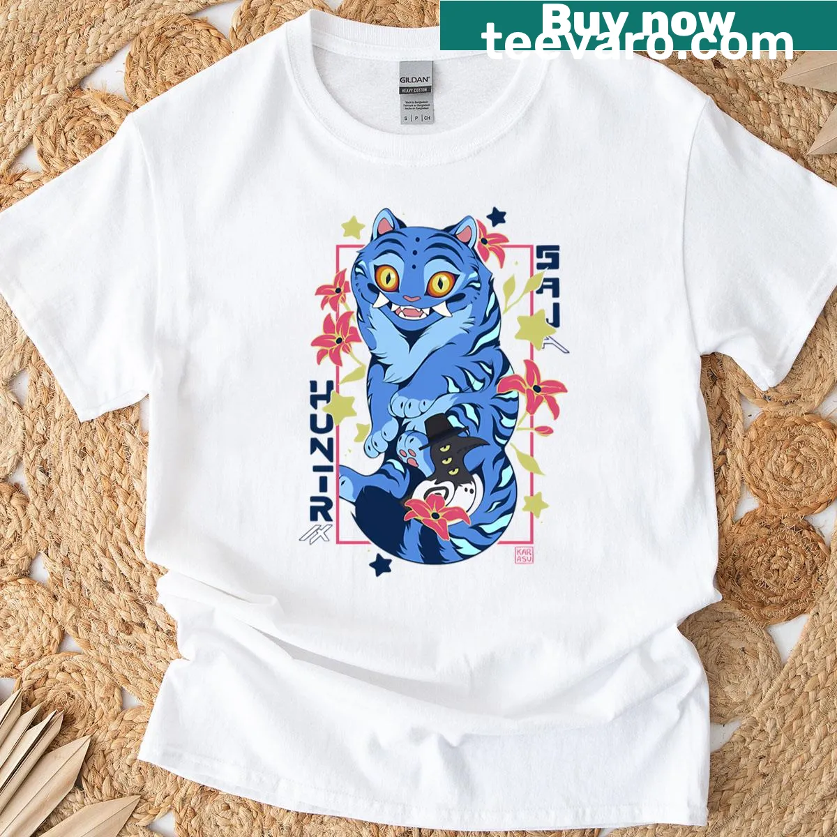 Demon hunters graphic T-shirt inspired by Kpop culture — on a men's t-shirt