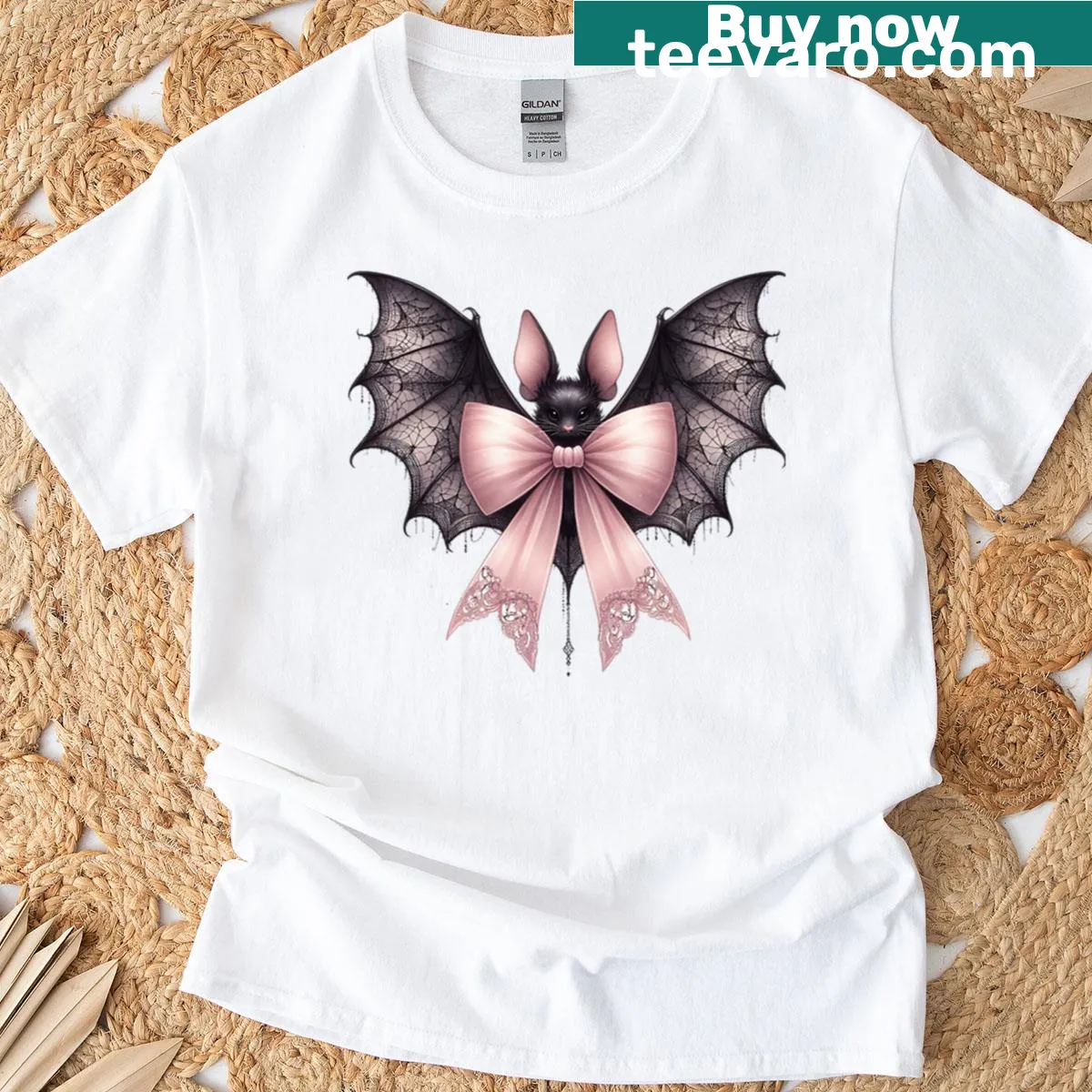 Cute bat graphic with a pink bow for kids — on a men's t-shirt