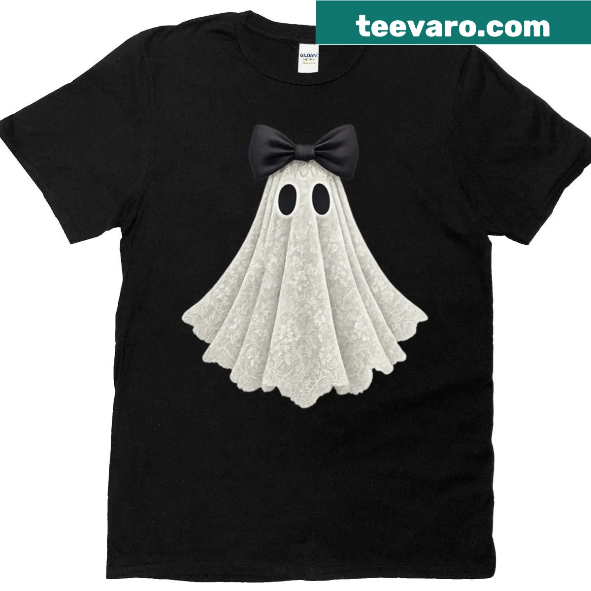 Cute lace-style ghost graphic t-shirt — on a men's t-shirt