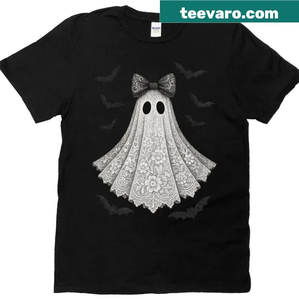Cartoon ghost with bats graphic on a t-shirt