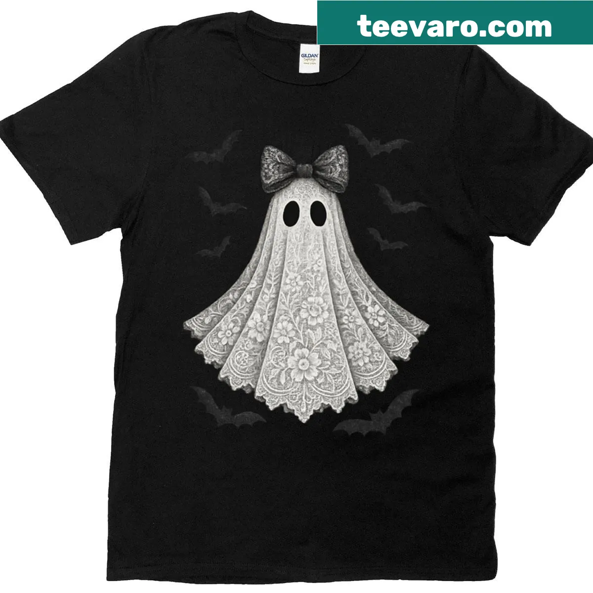 Cartoon ghost with bats graphic on a t-shirt — on a men's t-shirt