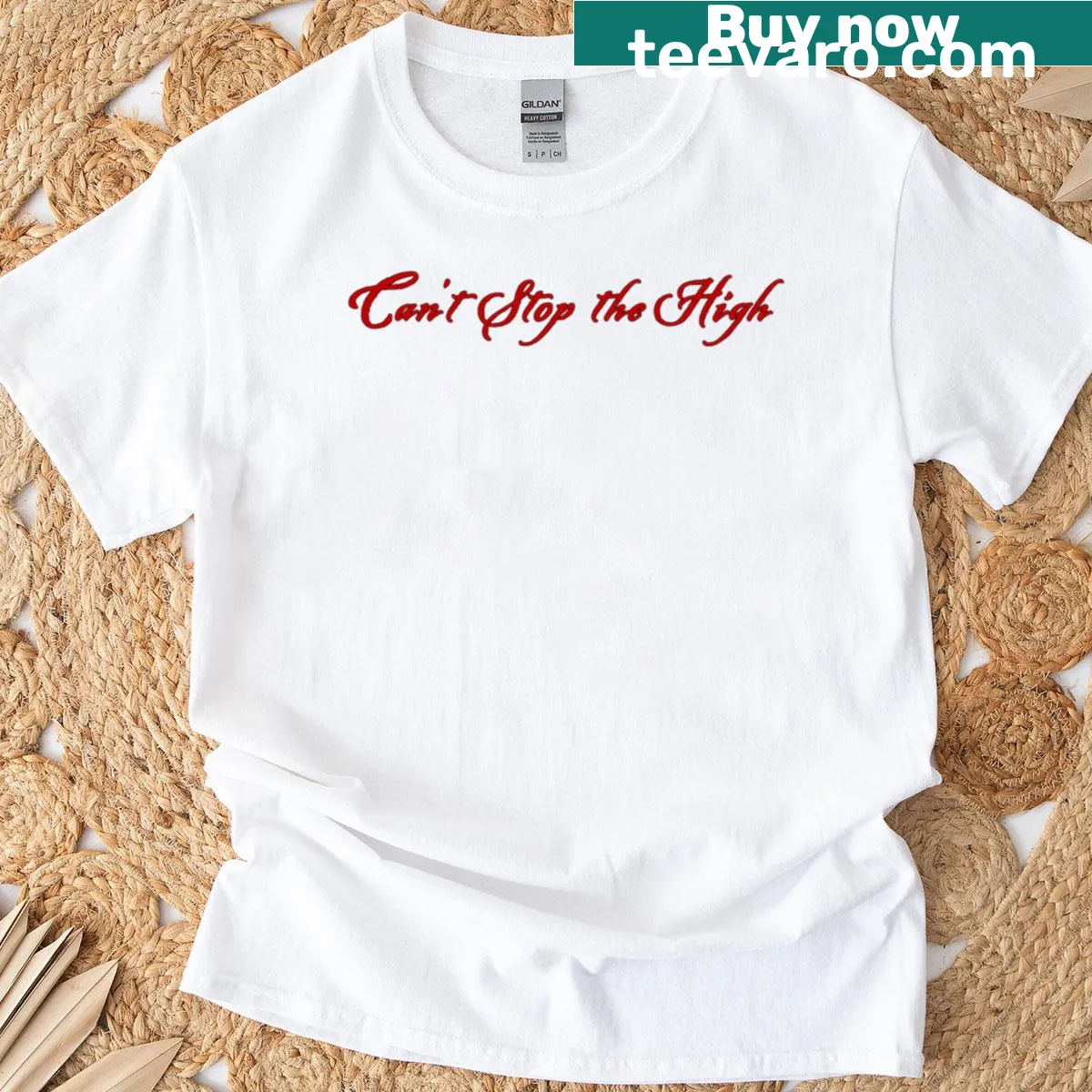 Lady Gaga graphic tee with 'Can't Stop The High' text — on a men's t-shirt