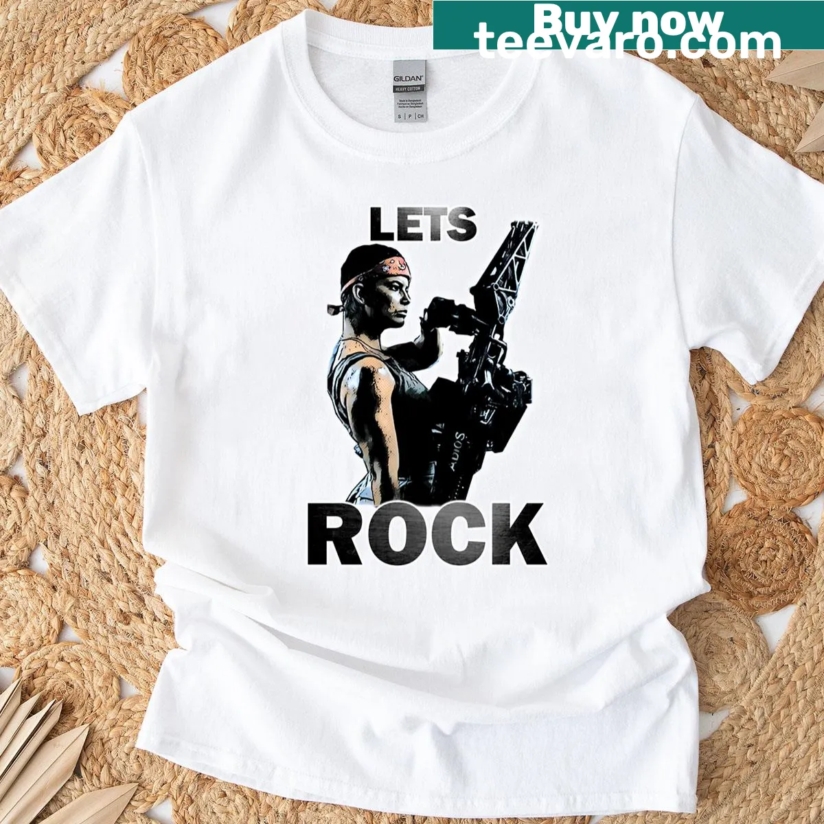 T-shirt with bold 'Lets Rock' typography design — on a men's t-shirt
