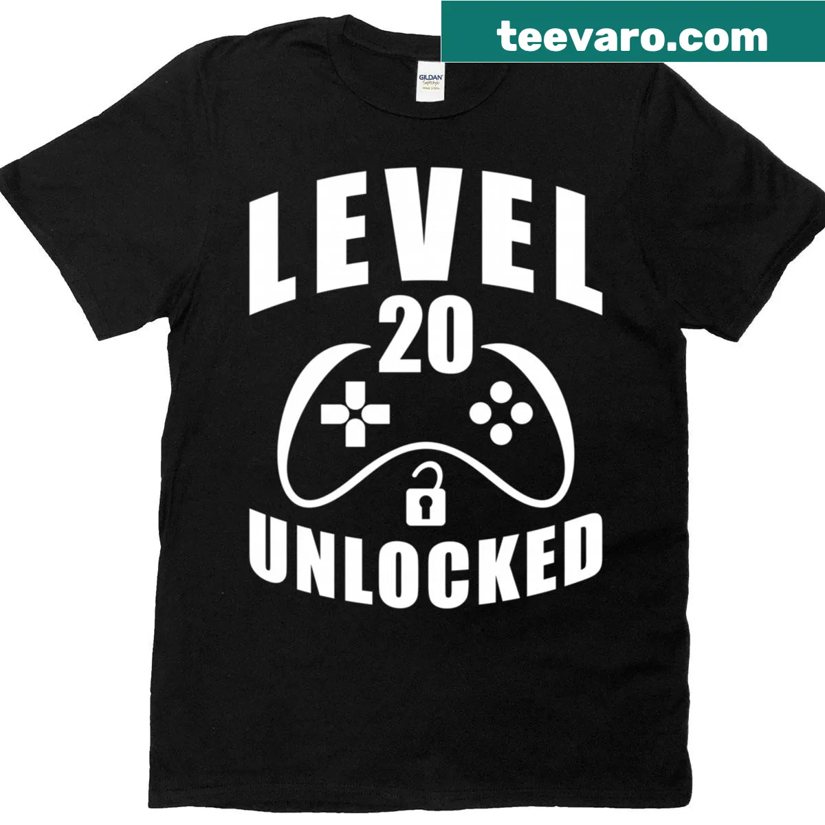 Funny gaming T-shirt celebrating turning 20 with 'Level 20 Unlocked.' — on a men's t-shirt
