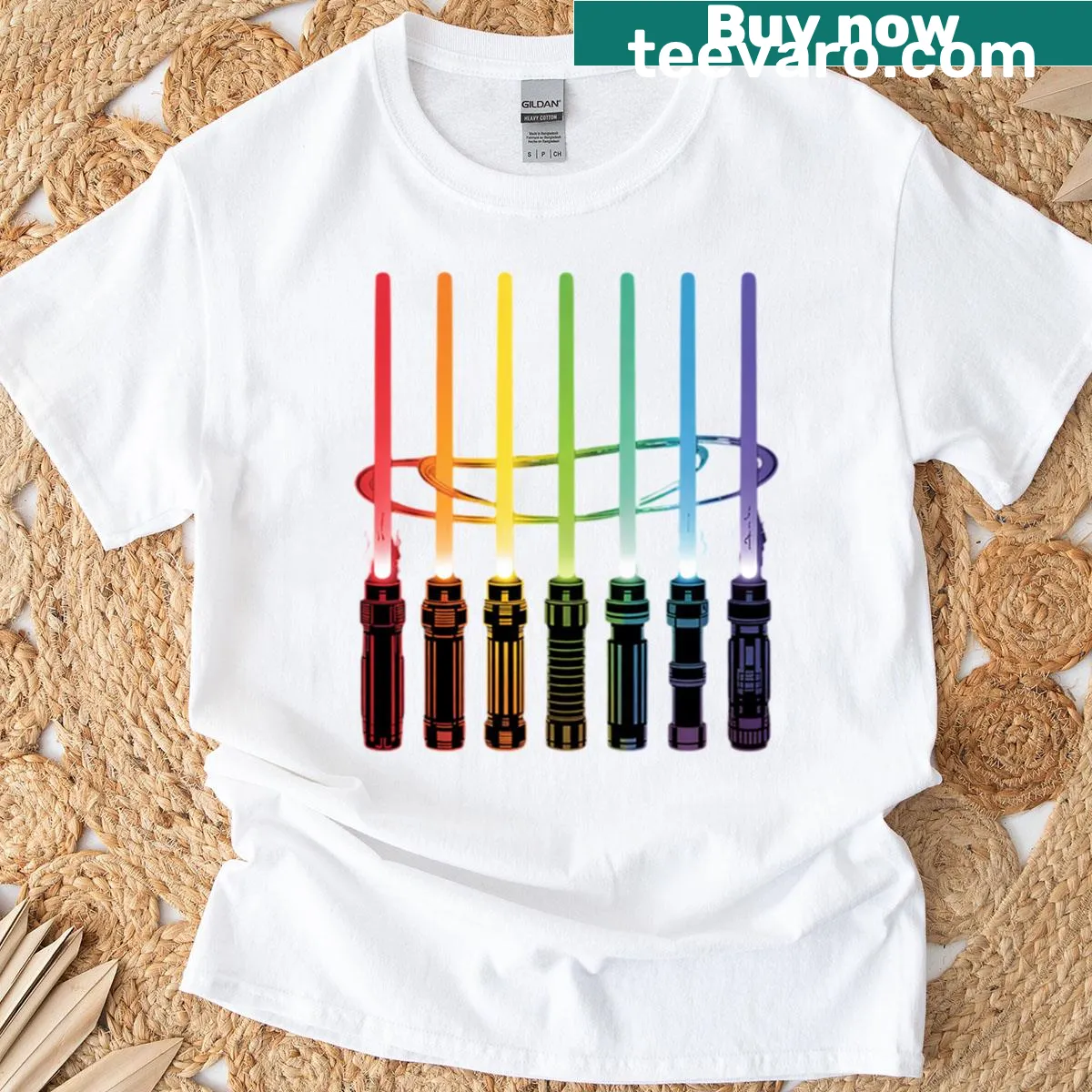 LGBTQ flag t-shirt celebrating diversity and pride — on a men's t-shirt