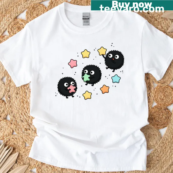 Charming soot sprites surrounded by whimsical stars