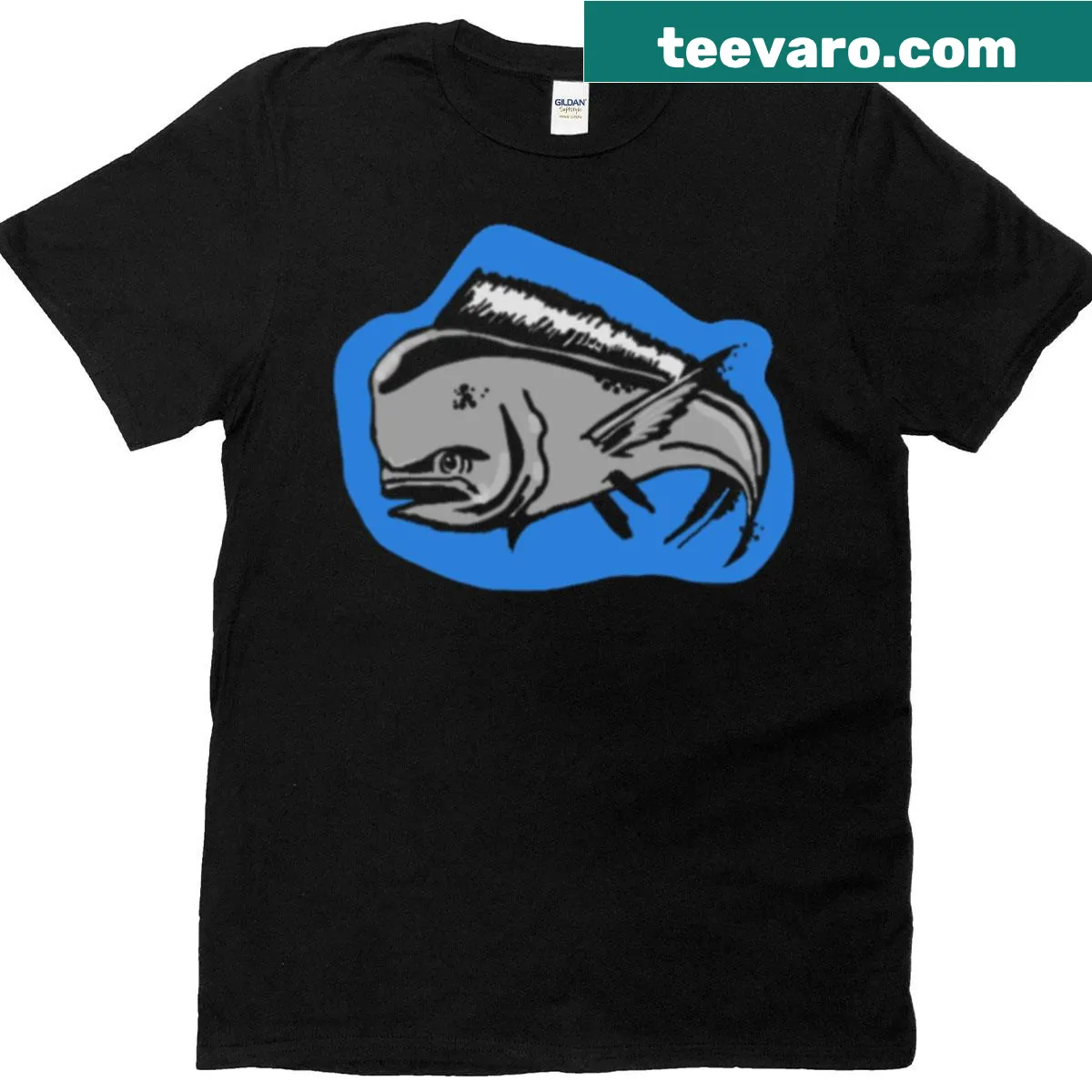 Artistic depiction of mahi-mahi fish graphic — on a men's t-shirt