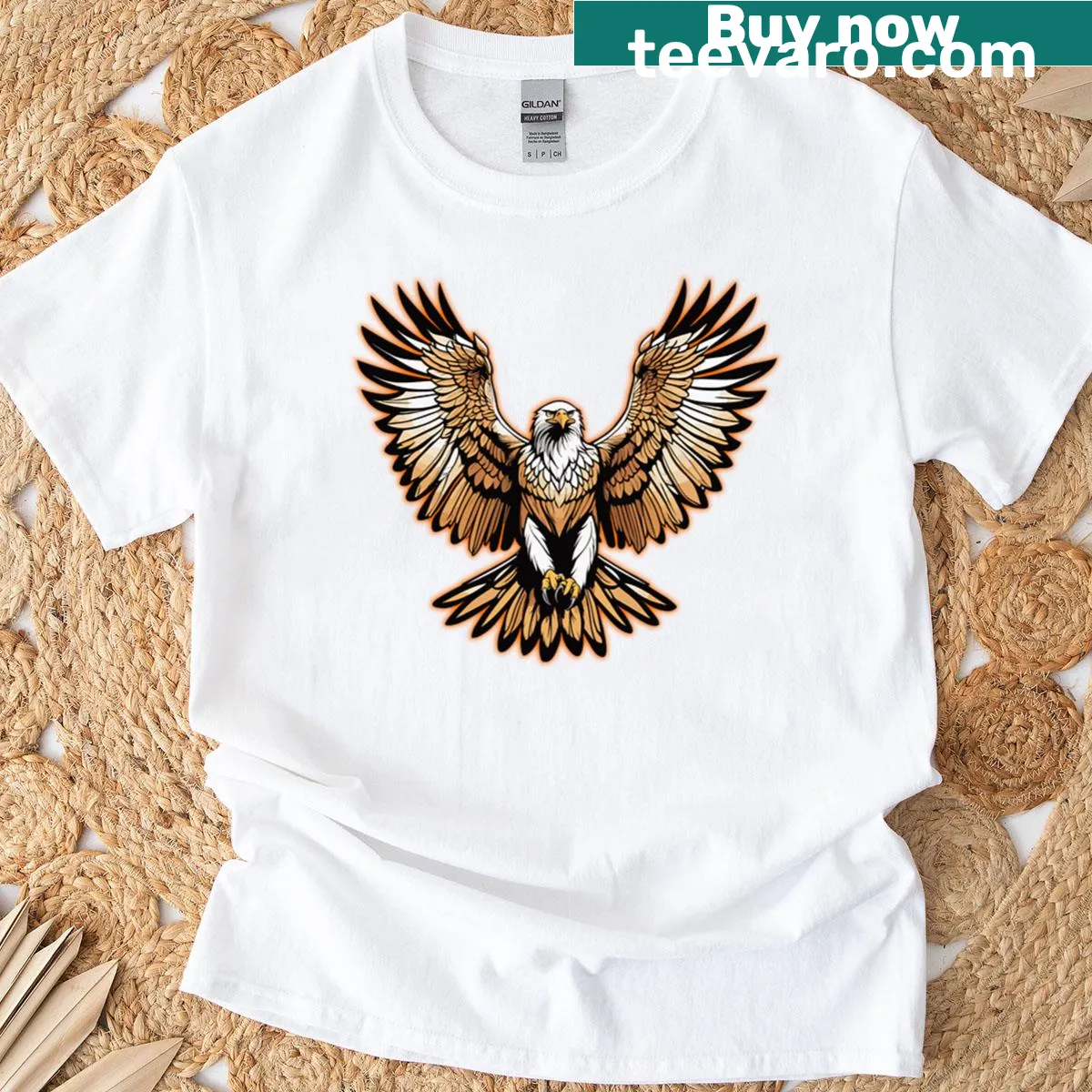 Illustration of an eagle with wings spread on a t-shirt — on a men's t-shirt