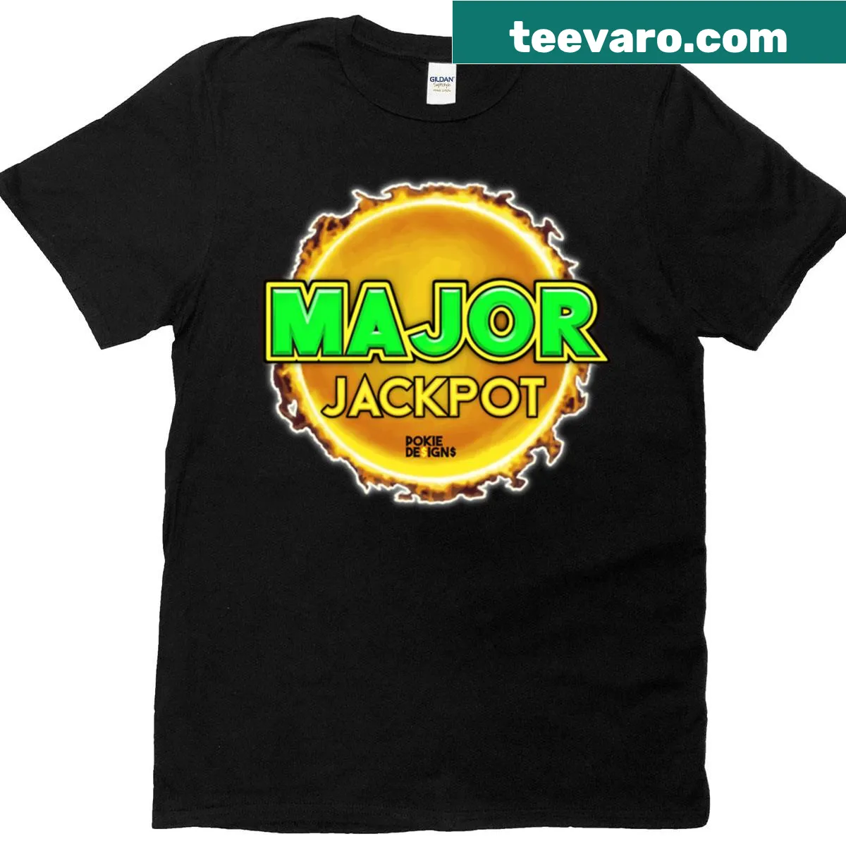 Playful jackpot-themed shirt with gaming illustrations — on a men's t-shirt
