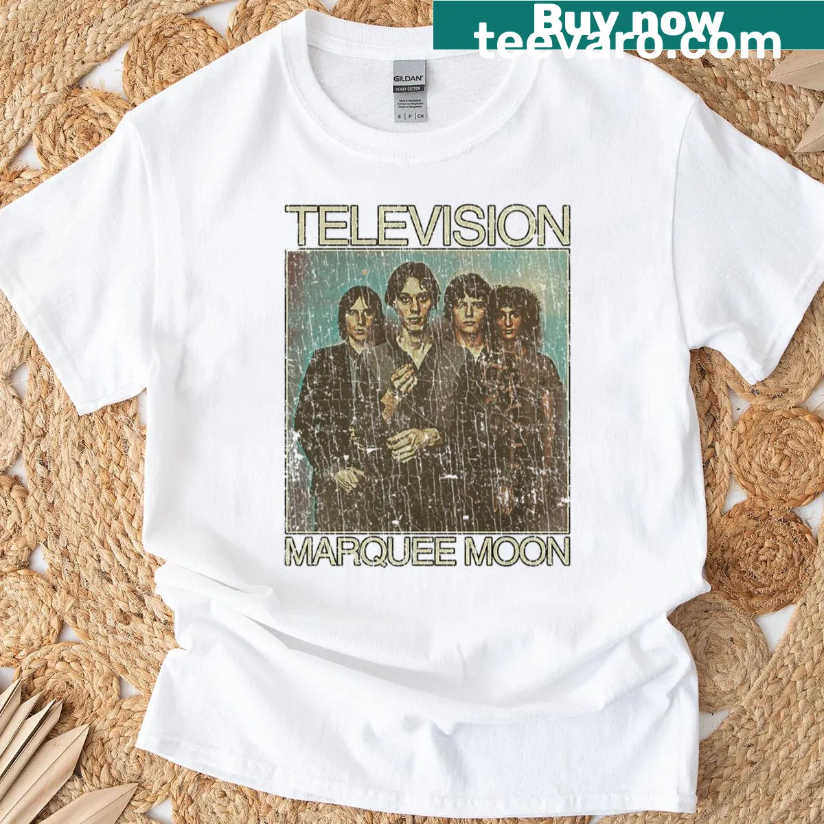 Retro typography design of Marquee Moon 1977 on T-shirt — on a men's t-shirt
