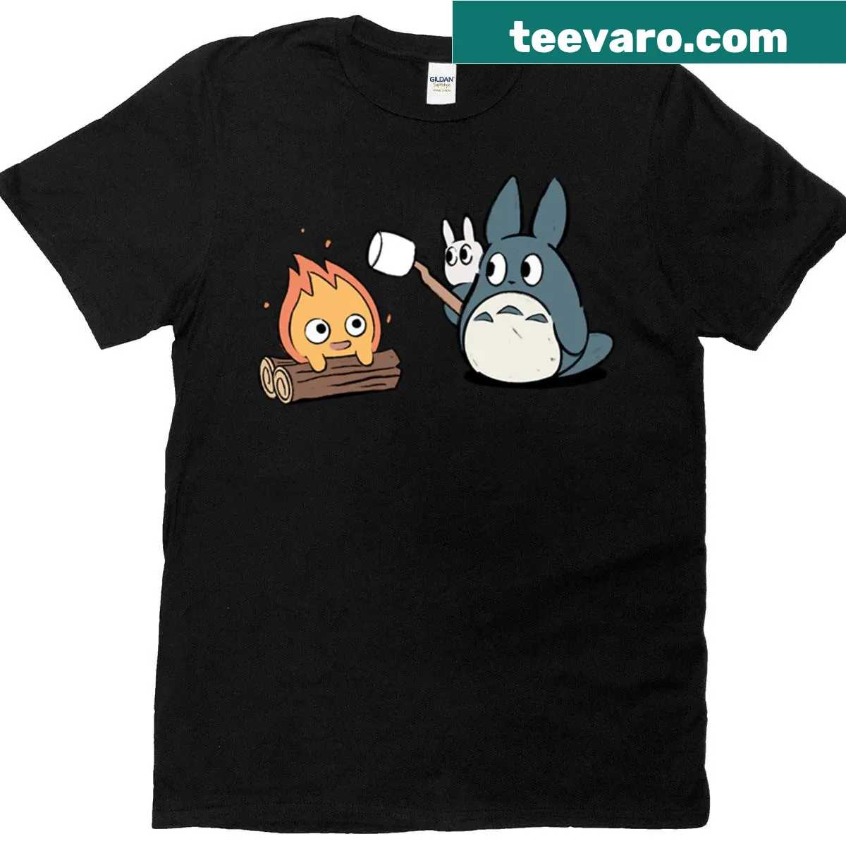 Cute t-shirt with marshmallow-themed Totoro illustration. — on a men's t-shirt
