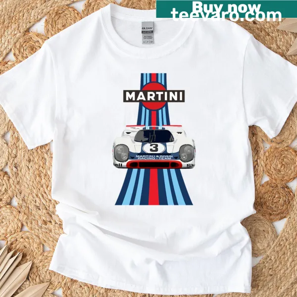 Retro T-shirt with Martini Racing stripes and Porsche 917 design.