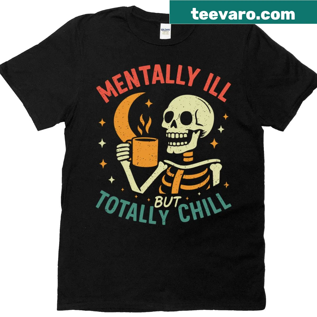 Skeleton graphic on Halloween costume t-shirt with humorous text — on a men's t-shirt