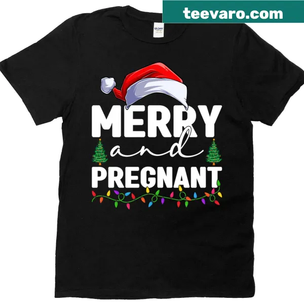 Festive Merry And Pregnant Christmas t-shirt for expectant mothers