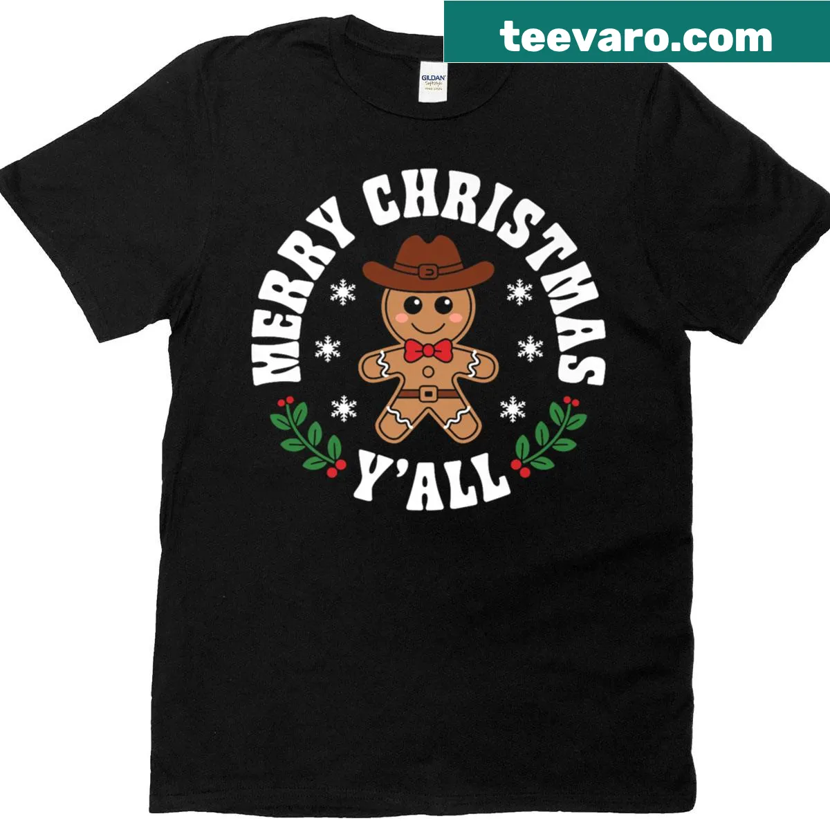 Festive gingerbread cowboy graphic T-shirt for Christmas — on a men's t-shirt