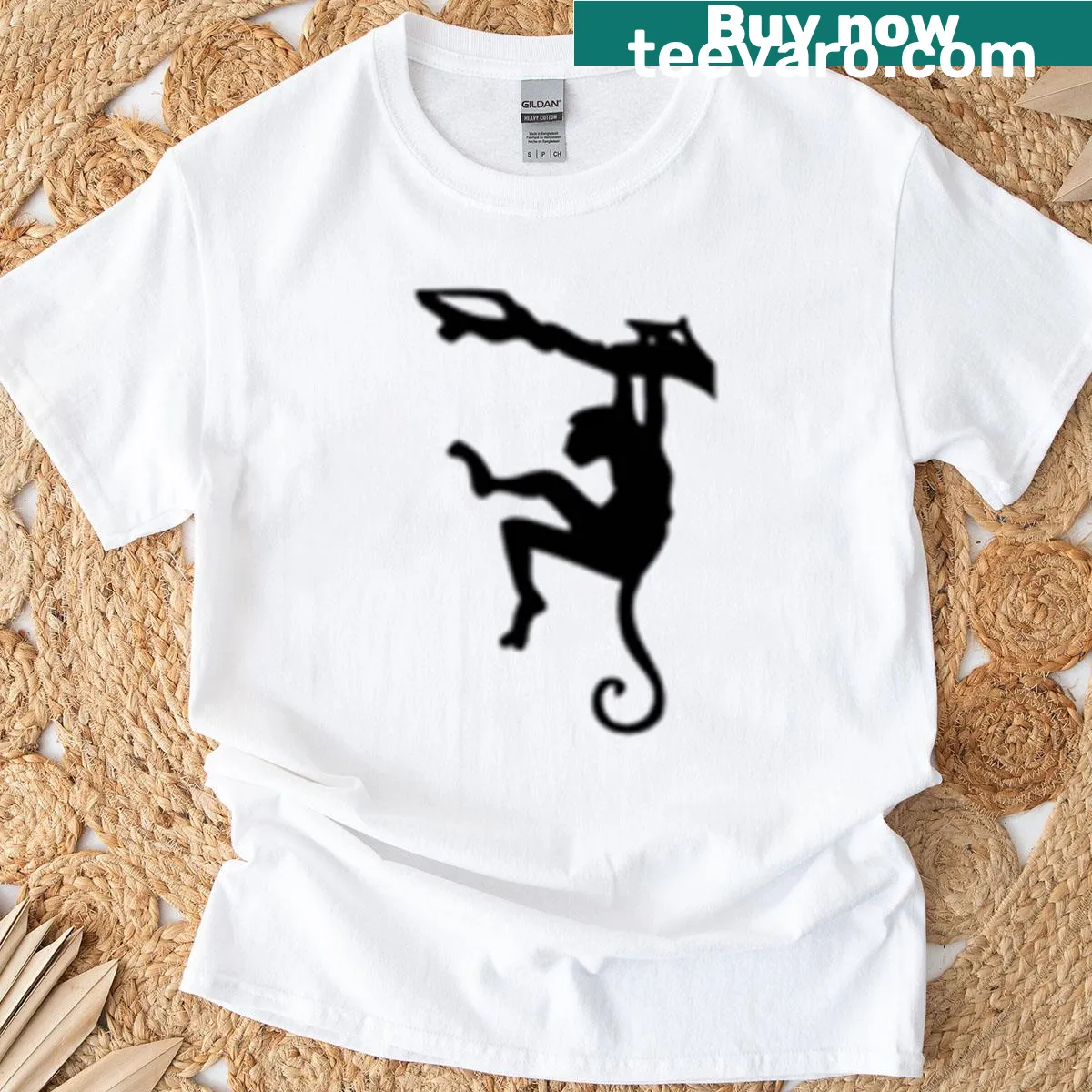 Minimalist vector design of a hanging monkey on a t-shirt. — on a men's t-shirt