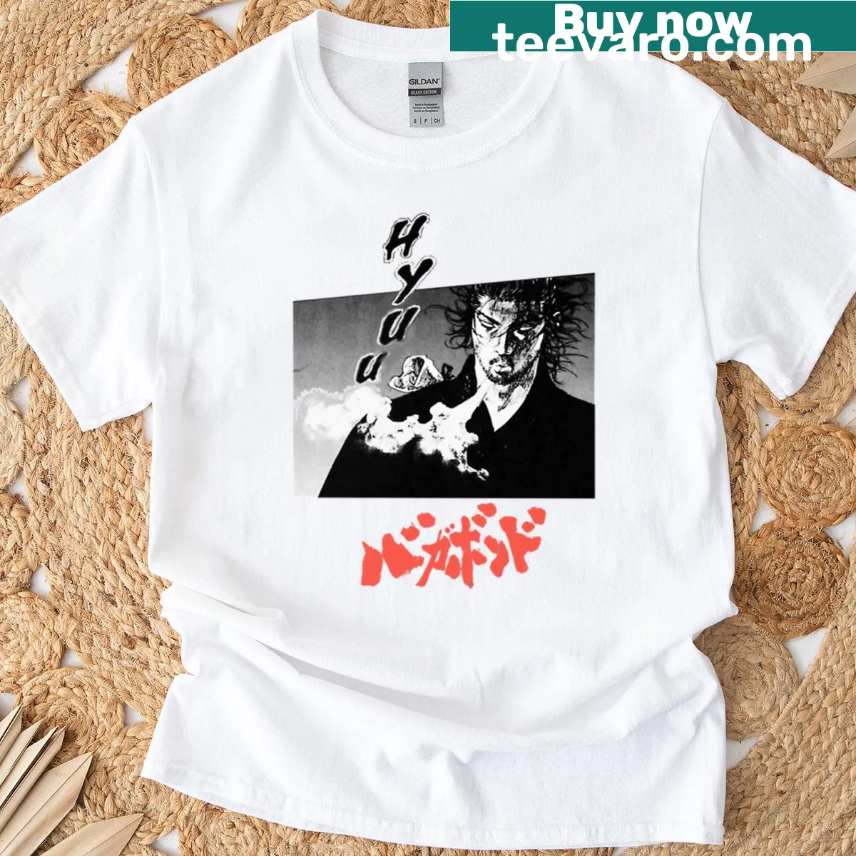 T-shirt featuring a bold illustration of the legendary samurai Miyamoto Musashi — on a men's t-shirt