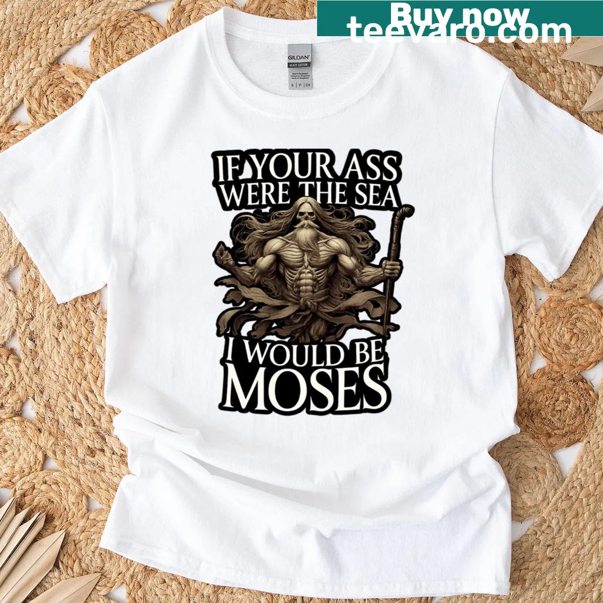 Humorous design featuring Moses the Ace Splitter — on a men's t-shirt