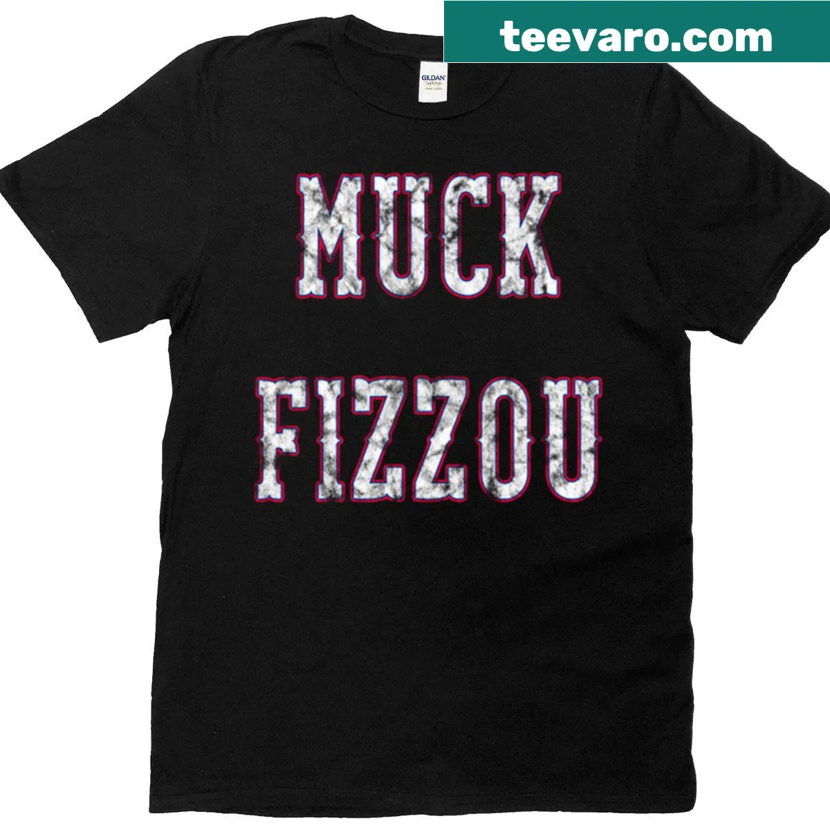 Funny typography shirt with the phrase 'Muck Fizzou' for humor. — on a men's t-shirt