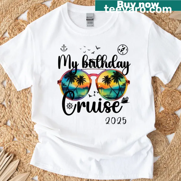 Illustrated birthday cruise design on a T-shirt