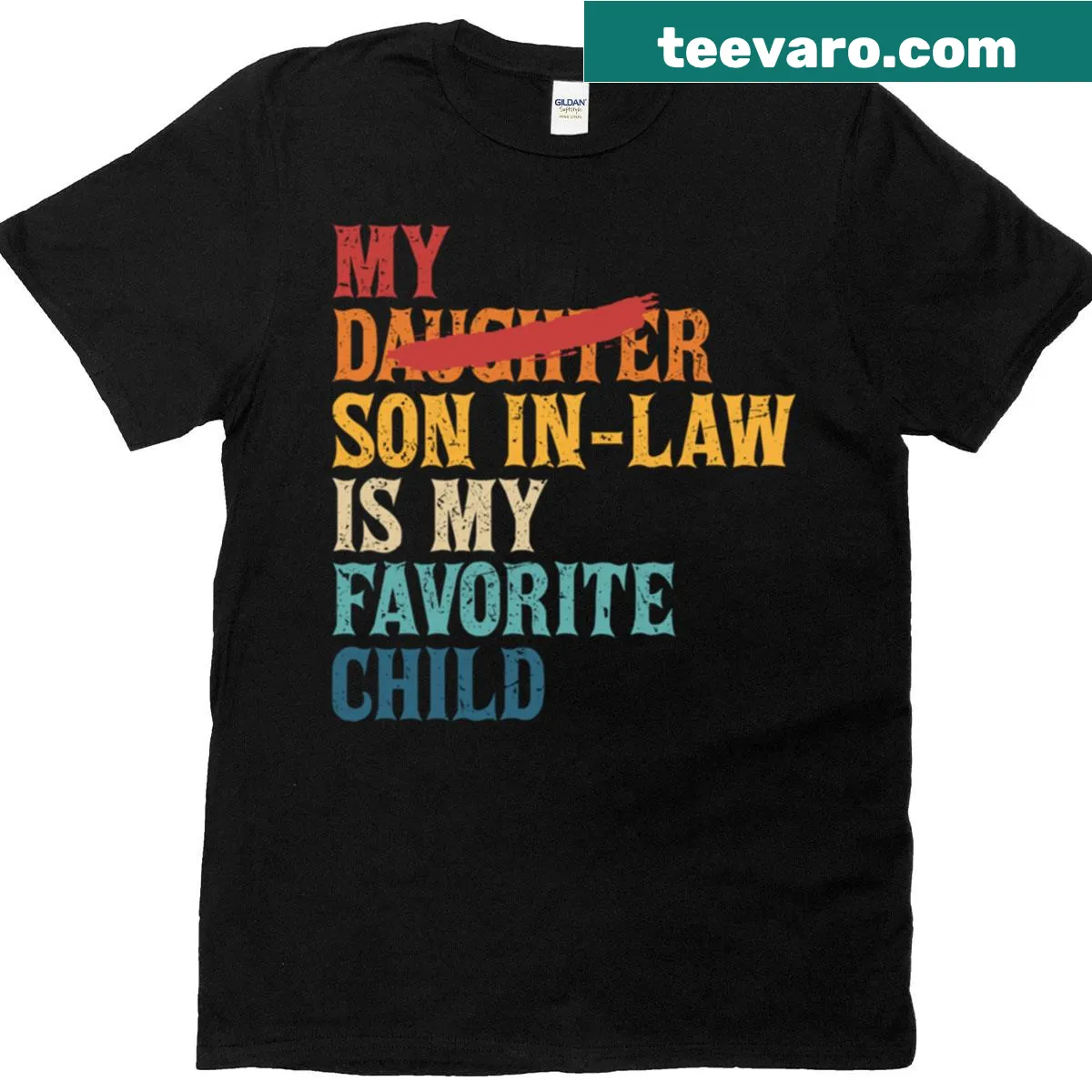 Funny T-shirt declaring son-in-law as favorite child — on a men's t-shirt