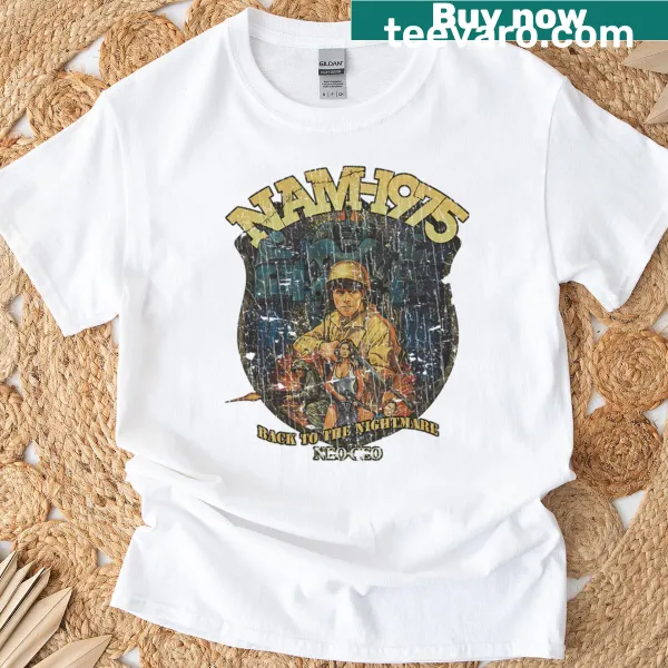 Vintage-style horror t-shirt with Nam-1975 theme