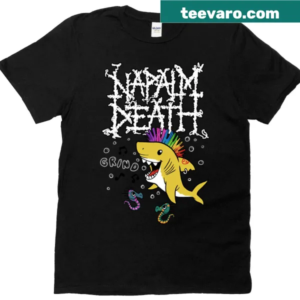 Shark design with Napalm Death theme on T-shirt