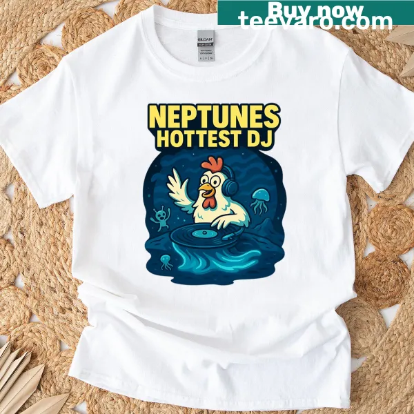 Cartoon chicken DJ underwater graphic on a t-shirt