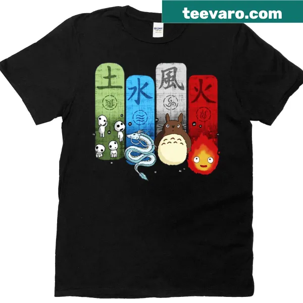 Vintage anime art T-shirt featuring Totoros in a nostalgic design