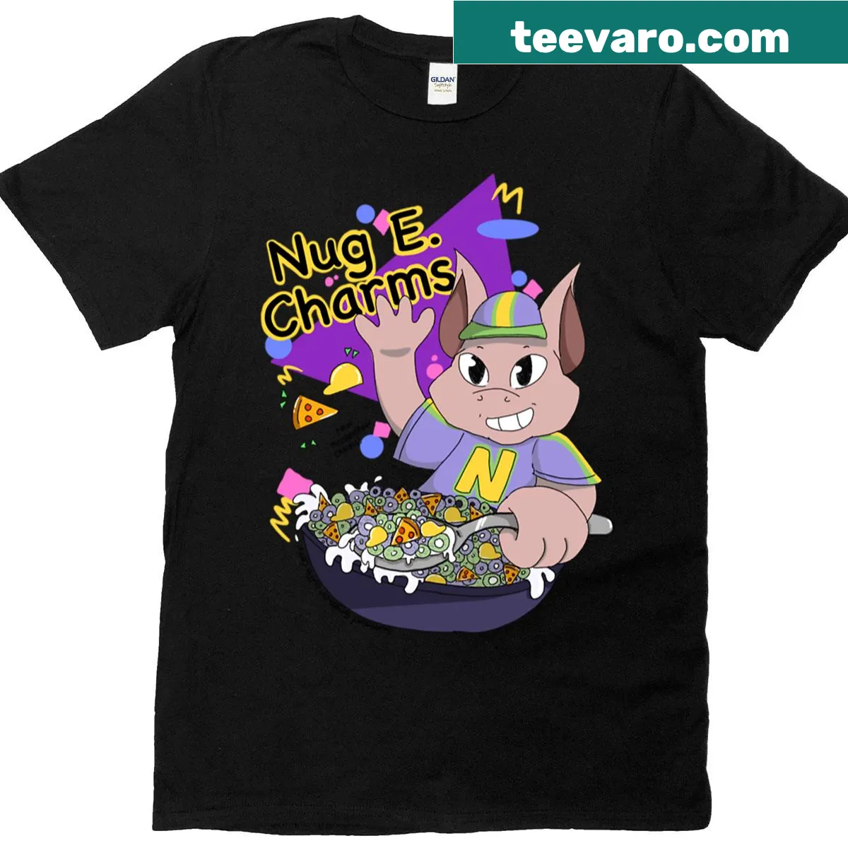 Illustration of Nug E Charms on a T-shirt — on a men's t-shirt