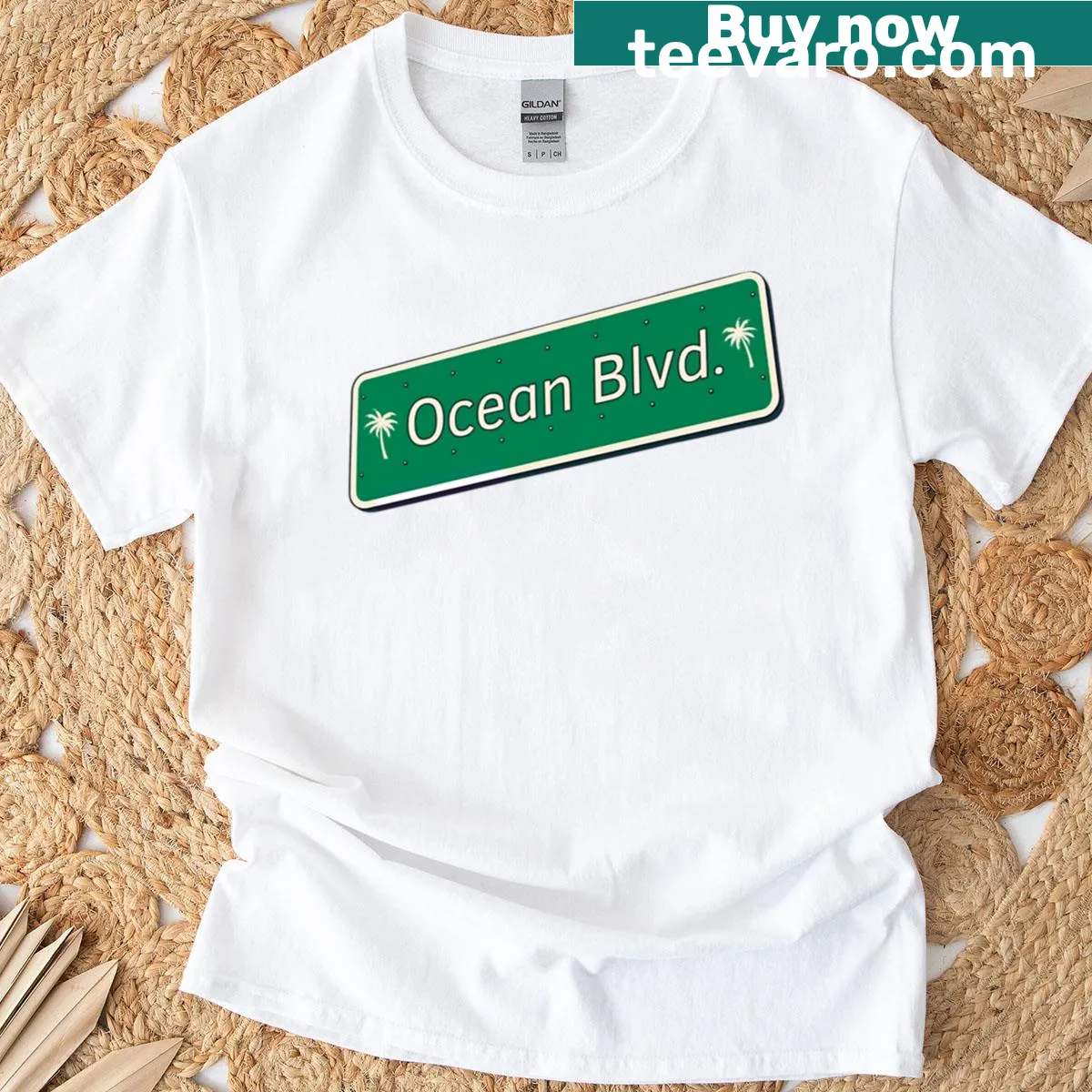 Retro palm tree street sign design on a T-shirt — on a men's t-shirt