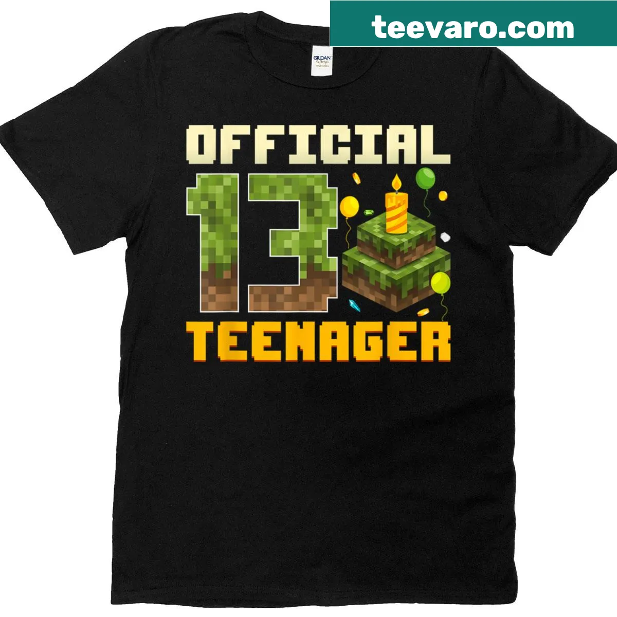 Bold 'Official Teenager' typography T-shirt for 13th birthday — on a men's t-shirt