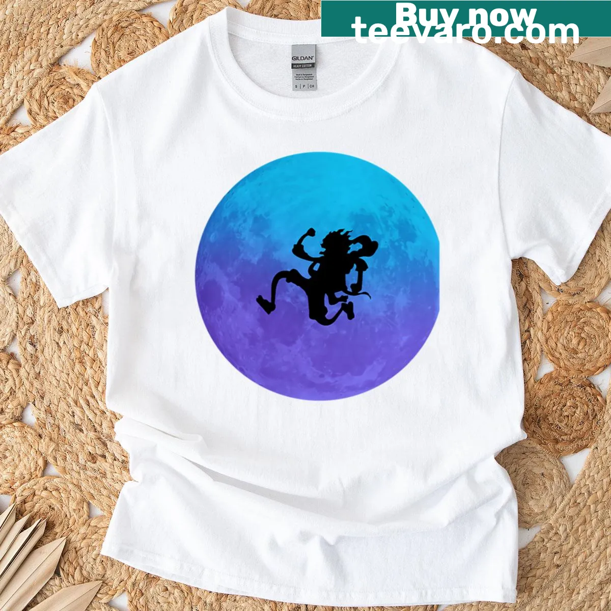 Illustrative Joyboy design from One Piece on a t-shirt — on a men's t-shirt