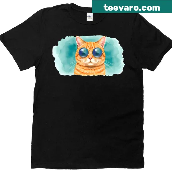 Cute illustration of an orange tabby cat with sunglasses