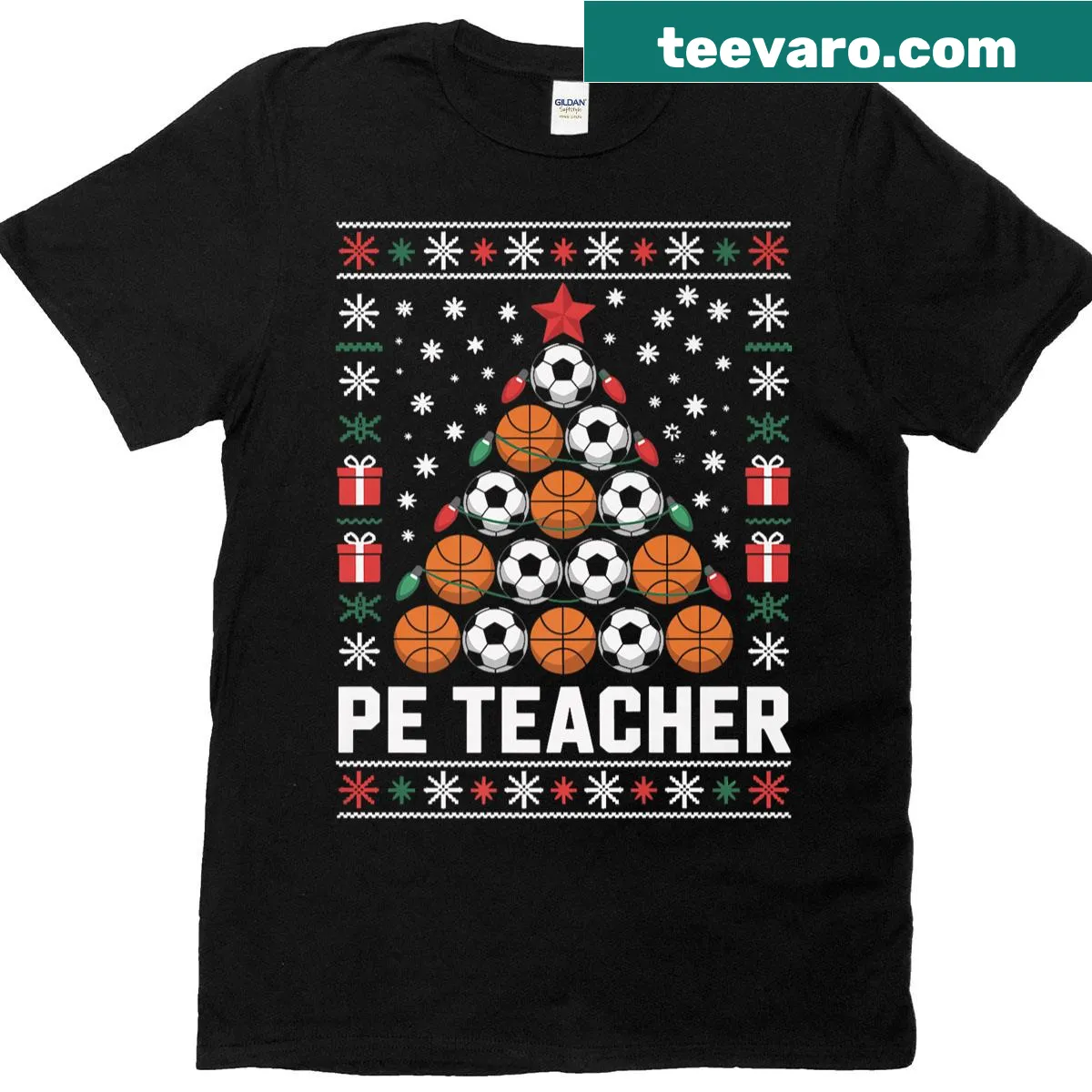 Funny Christmas tree graphic for PE teachers — on a men's t-shirt