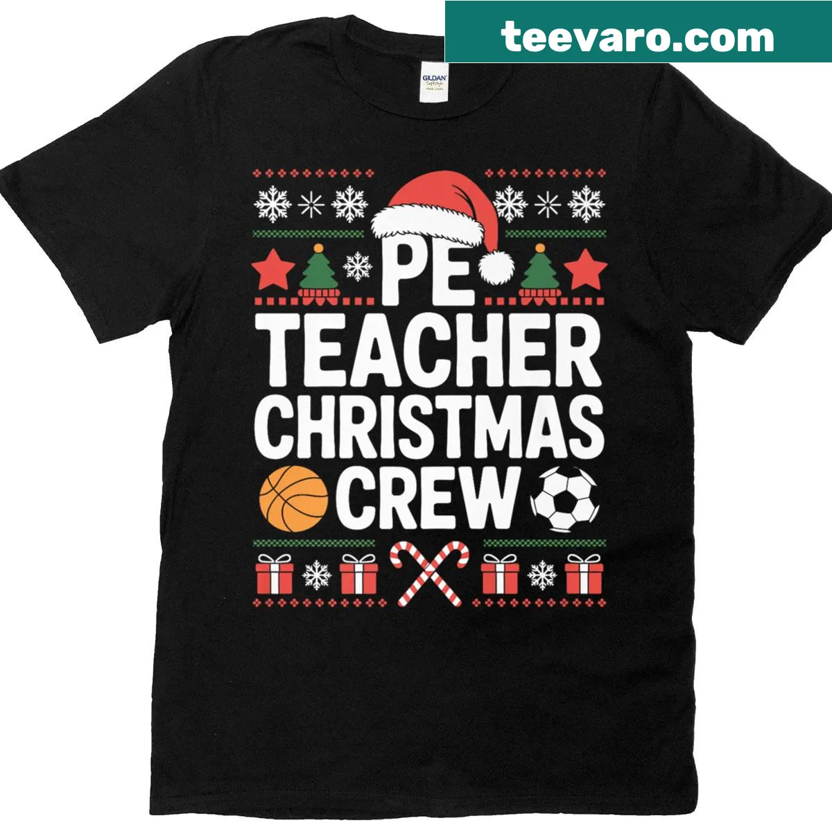 Ugly Christmas T-shirt for PE teachers with a festive design — on a men's t-shirt