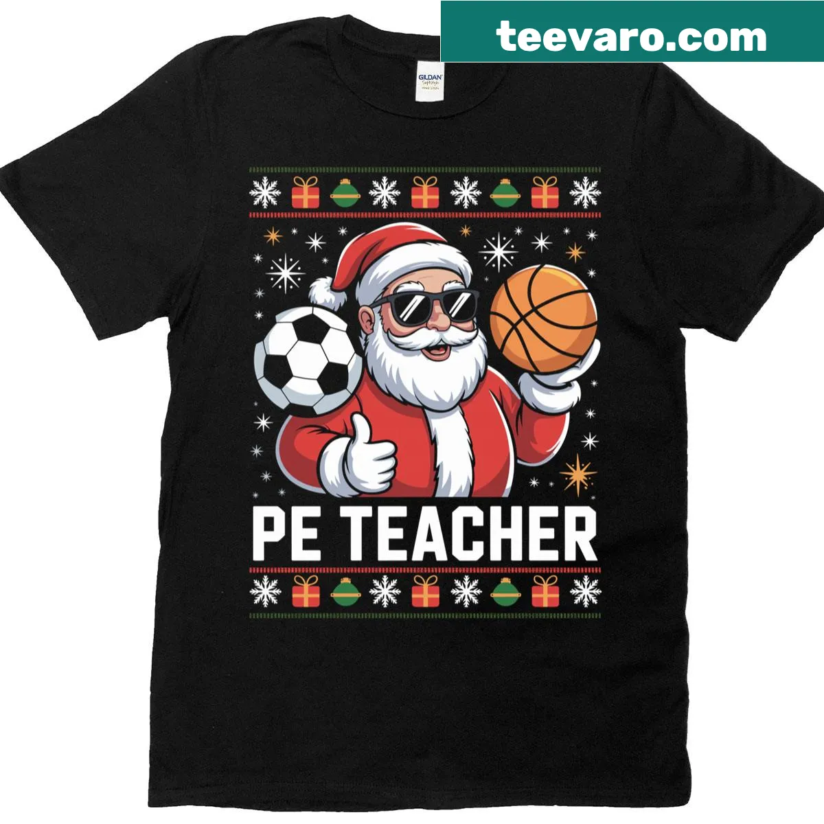 Humorous Santa-themed Christmas T-shirt for PE teachers — on a men's t-shirt