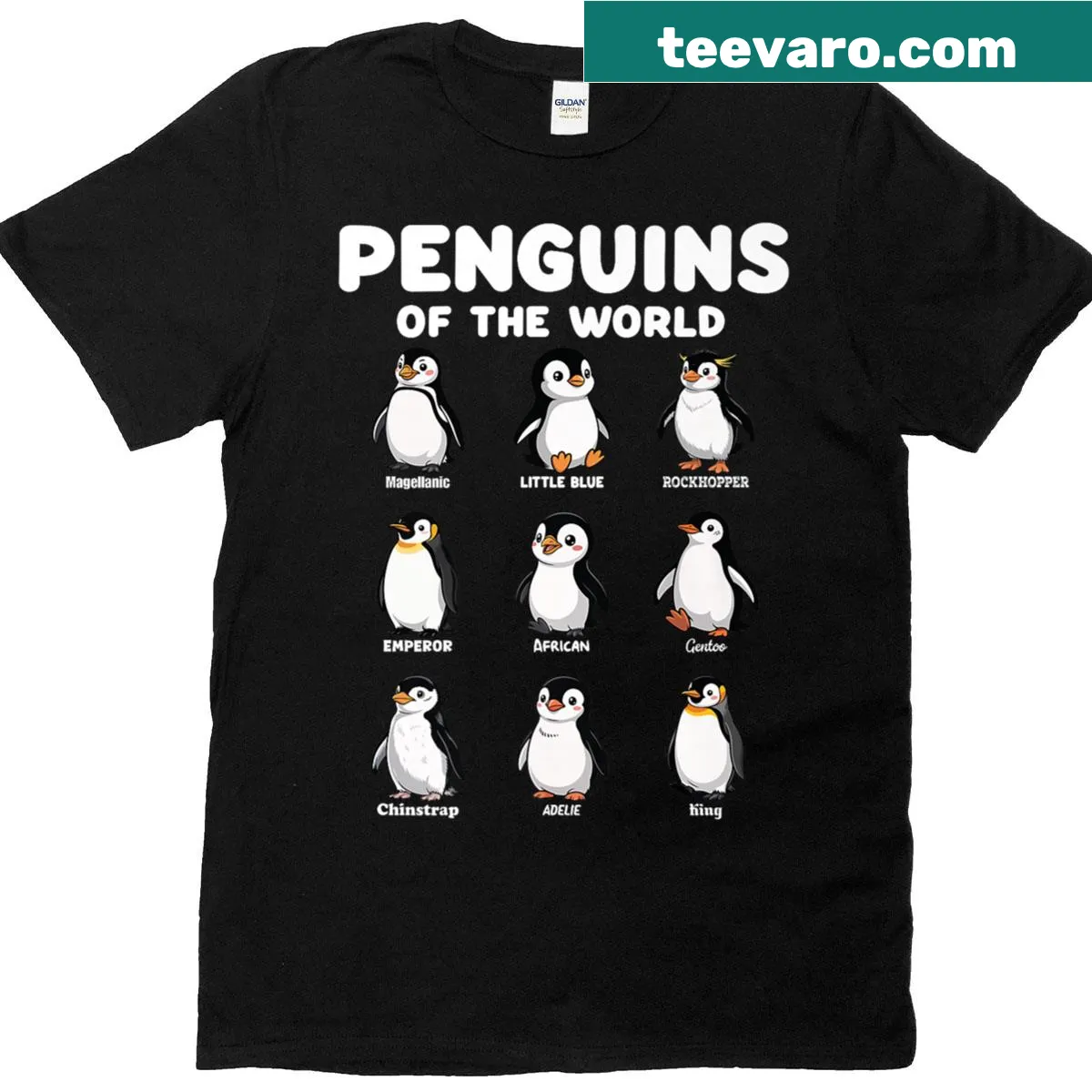 Cute animal lover T-shirt featuring various penguin graphics — on a men's t-shirt