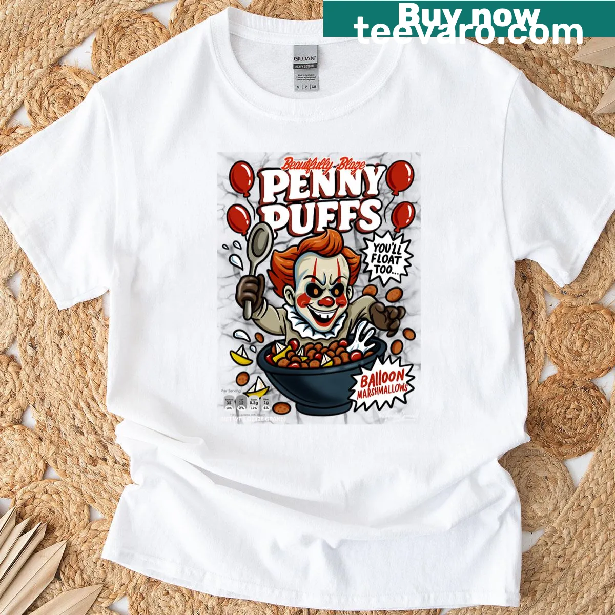 Cartoon-style killer clown parody design on a T-shirt — on a men's t-shirt