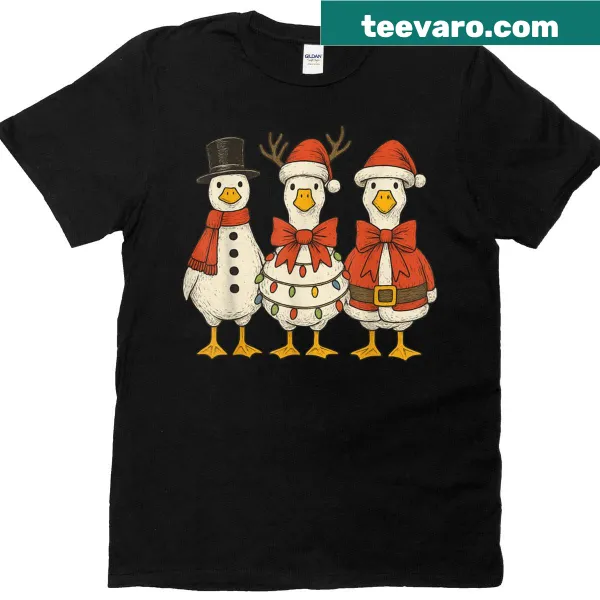 Whimsical preppy goose in Santa outfit for Christmas