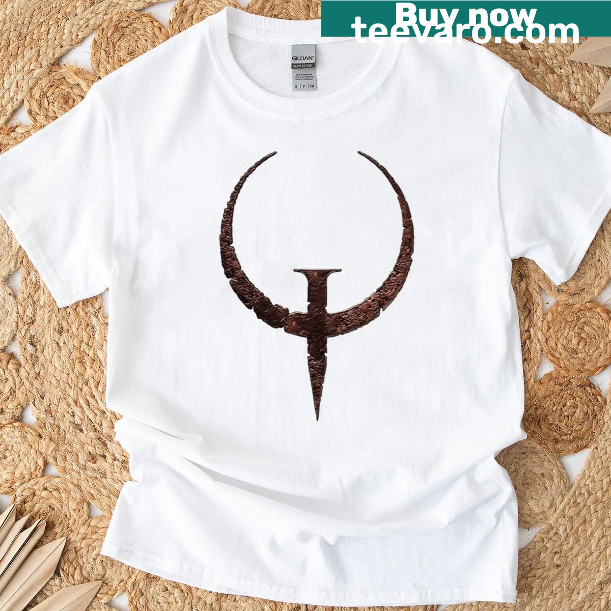 Vintage Quake 1 logo T-shirt for retro gaming fans — on a men's t-shirt