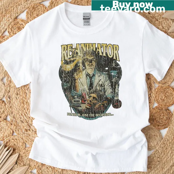 T-shirt featuring Re-animator design with a horror theme
