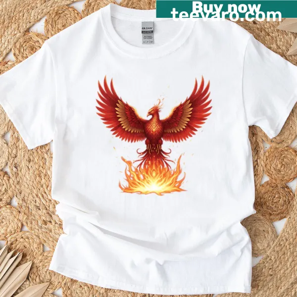 Phoenix-themed t-shirt symbolizing rebirth and strength