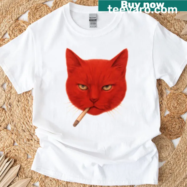 T-shirt featuring a cute illustration of a red cat