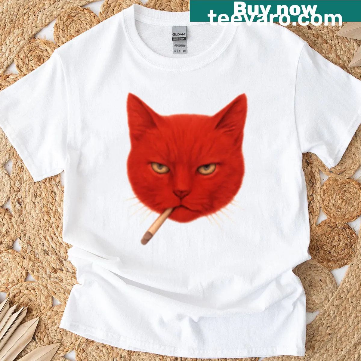 T-shirt featuring a cute illustration of a red cat — on a men's t-shirt