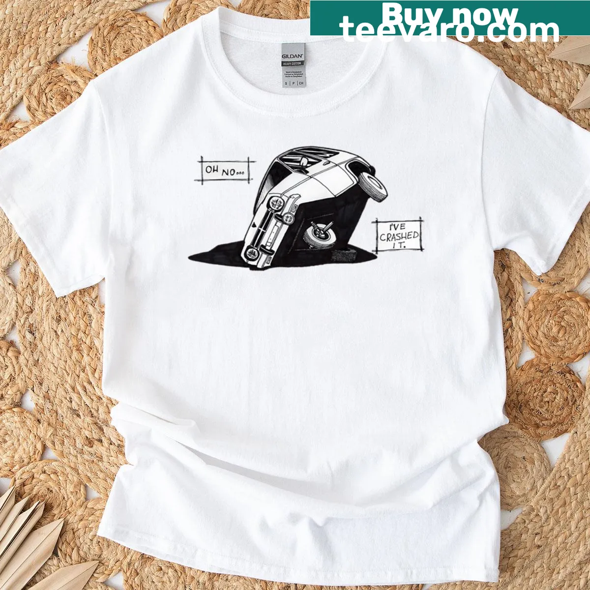 Illustration of a Reliant Robin in its natural habitat on a T-shirt — on a men's t-shirt