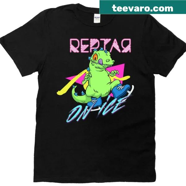 Illustration of Reptar on ice in a playful design