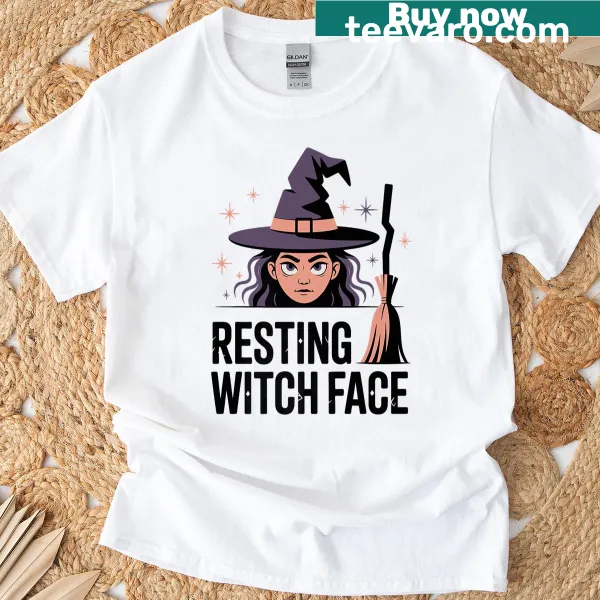 Sassy Halloween t-shirt with 'Resting Witch Face' text