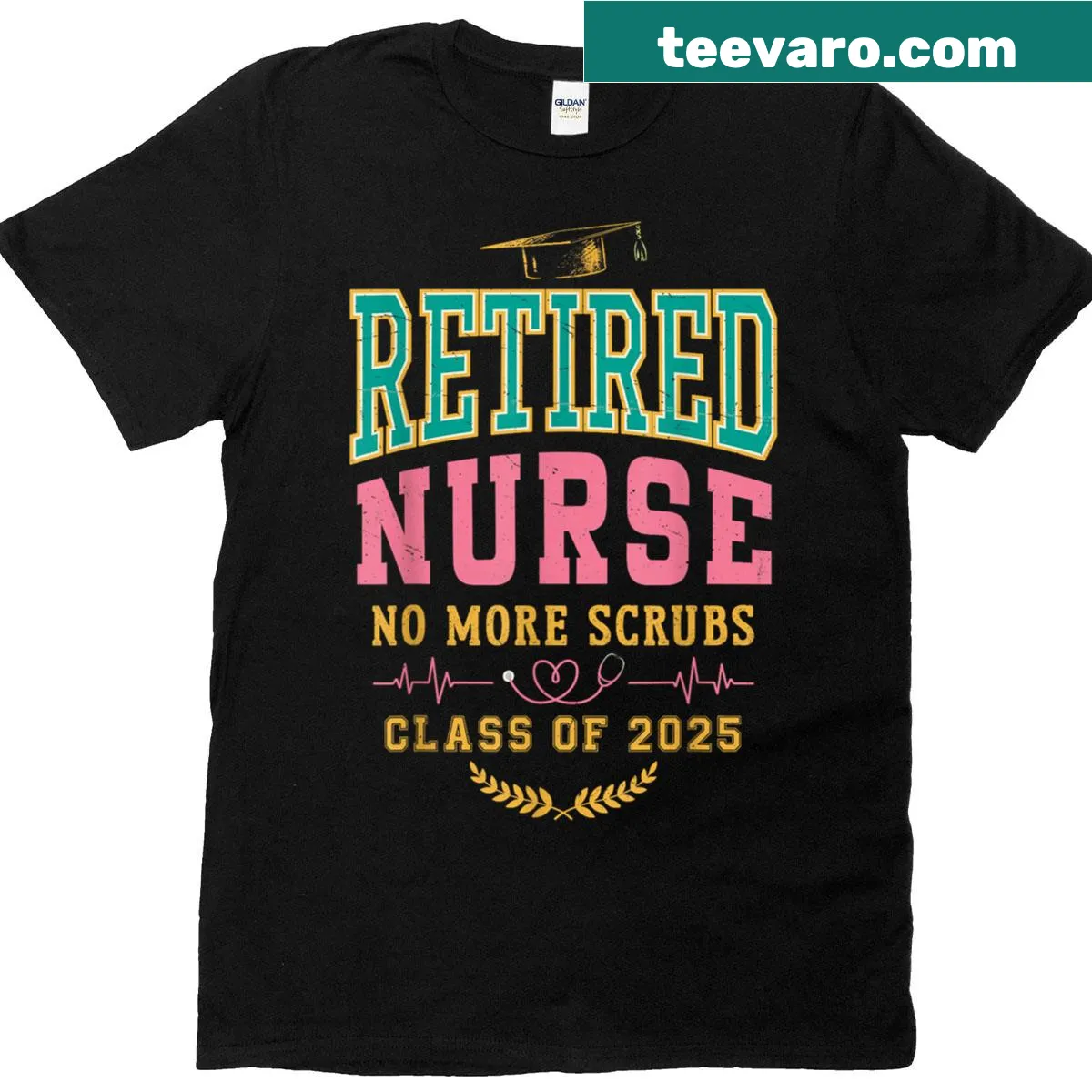 Sentimental retired nurse t-shirt with 'Officially Discharged RN ICU' text — on a men's t-shirt