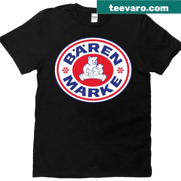 Distressed print of Baerenmarke logo on vintage-style t-shirt